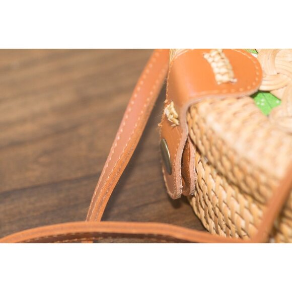 Authentic Bali Rattan Round Bag – Handwoven Ata Boho Purse with Batik Lining - Picture 9 of 16